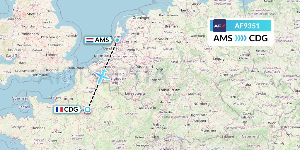 AF9351 Air France Flight Map: Amsterdam to Paris