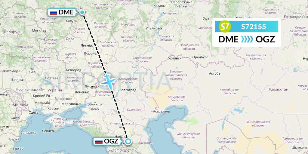 S72155 S7 Airlines Flight Map: Moscow to Beslan