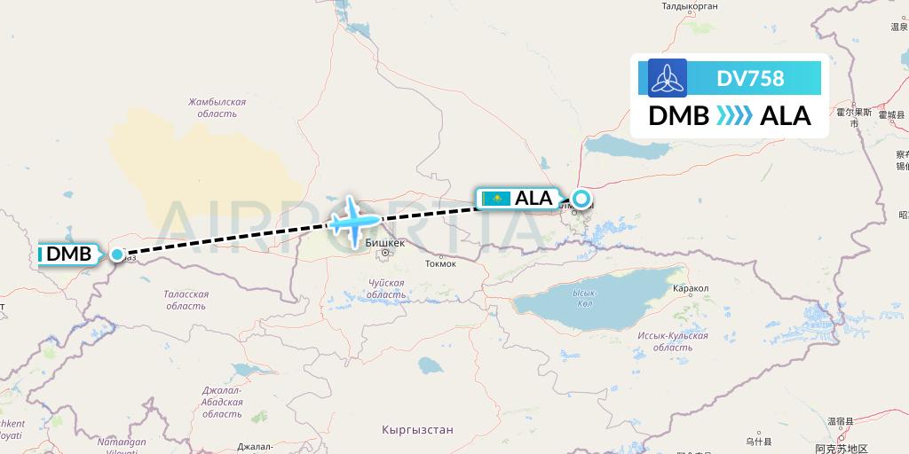 DV758 SCAT Flight Map: Taraz to Almaty