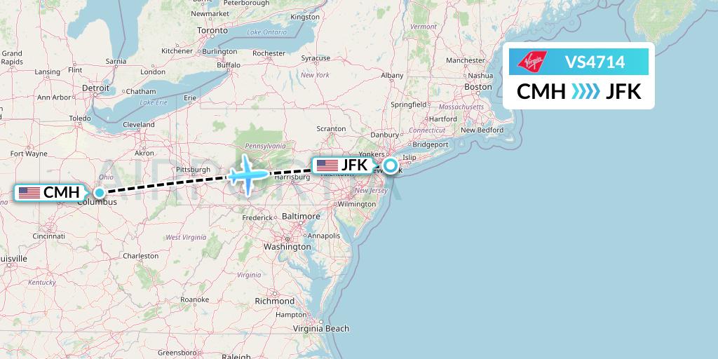 VS4714 Virgin Atlantic Airways Flight Map: Columbus to New York