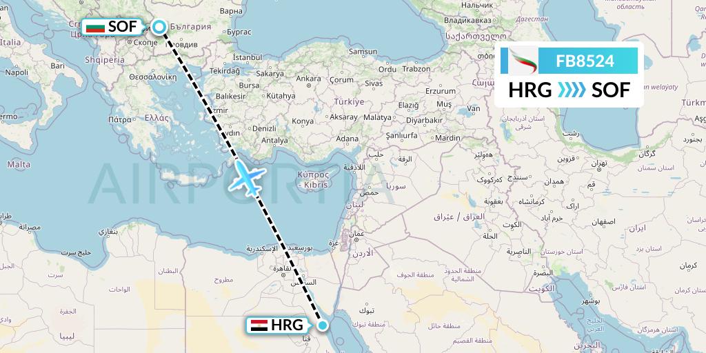 FB8524 Bulgaria Air Flight Map: Hurghada to Sofia
