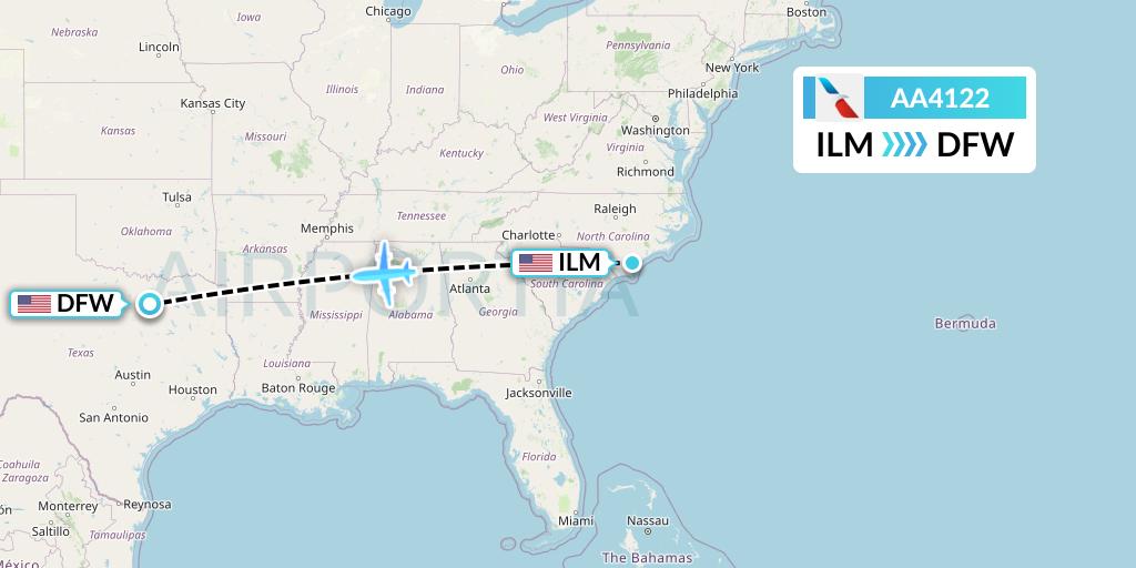 AA4122 American Airlines Flight Map: Wilmington to Dallas