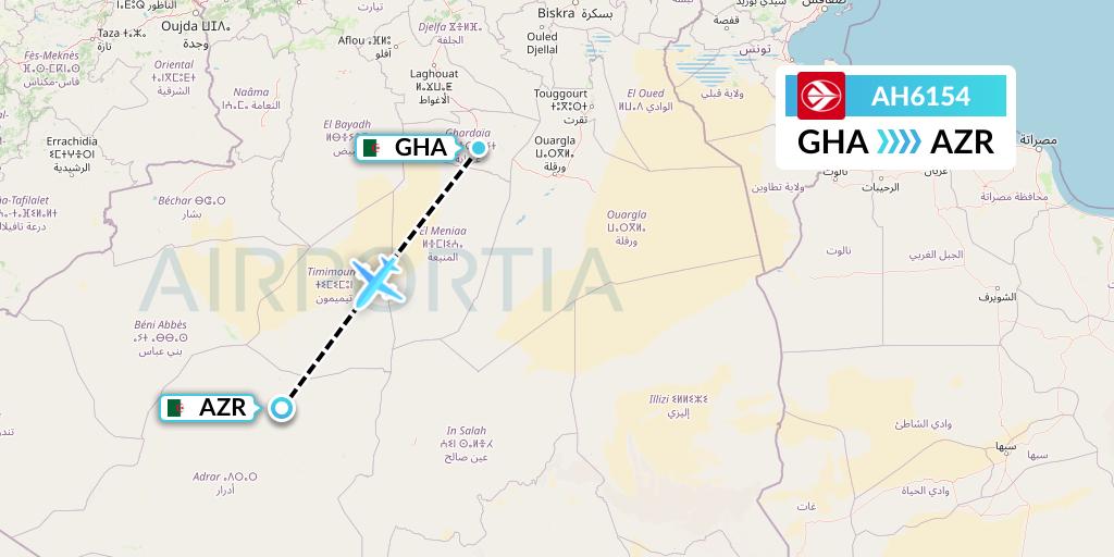 AH6154 Air Algerie Flight Map: Ghardaia to Adrar