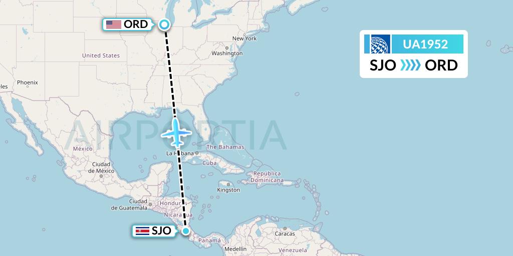 UA1952 United Airlines Flight Map: San Jose to Chicago