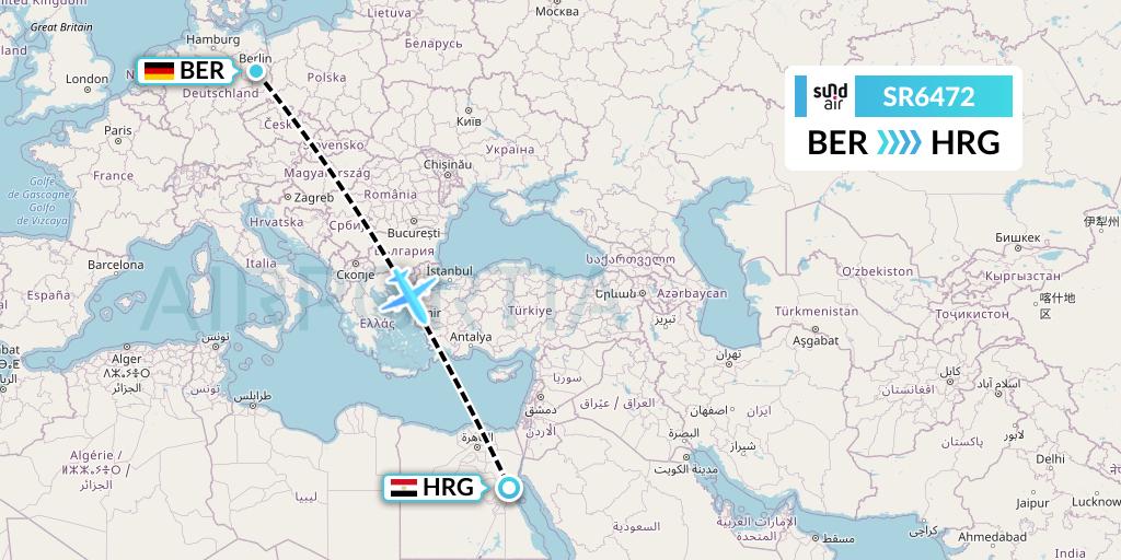 SR6472 SundAir Flight Map: Berlin to Hurghada