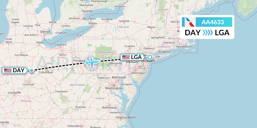 AA4633 American Airlines Flight Map: Dayton to New York