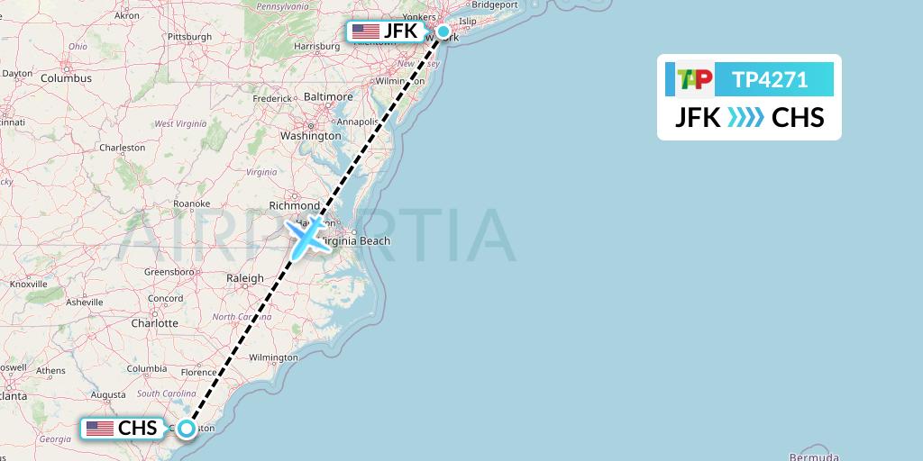 TP4271 TAP Portugal Flight Map: New York to Charleston