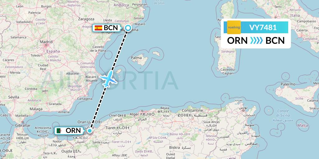 VY7481 Vueling Flight Map: Oran to Barcelona