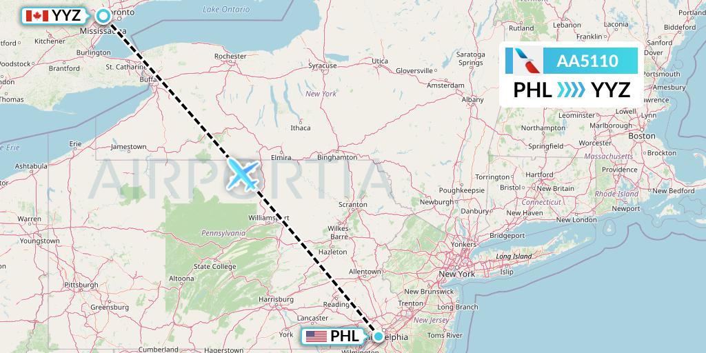 AA5110 American Airlines Flight Map: Philadelphia to Toronto