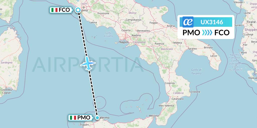 UX3146 Air Europa Flight Map: Palermo to Rome