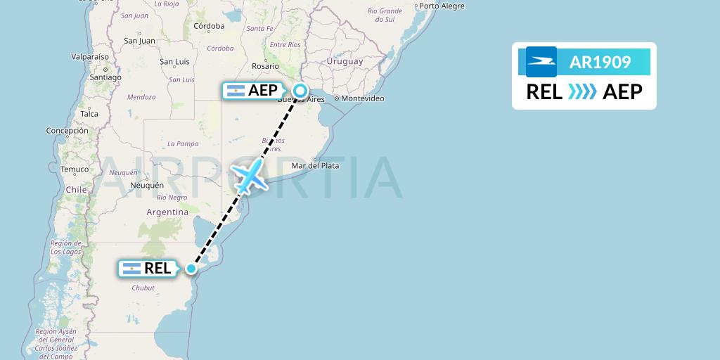 AR1909 Aerolineas Argentinas Flight Map: Trelew to Buenos Aires