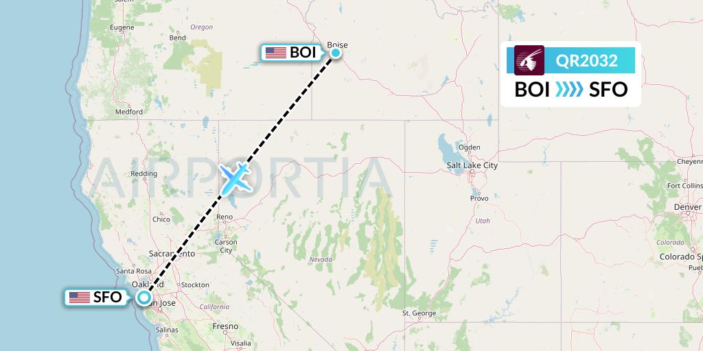 QR2032 Qatar Airways Flight Map: Boise to San Francisco