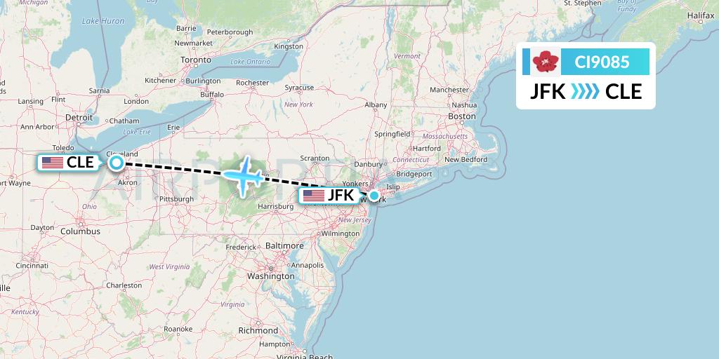 CI9085 China Airlines Flight Map: New York to Cleveland