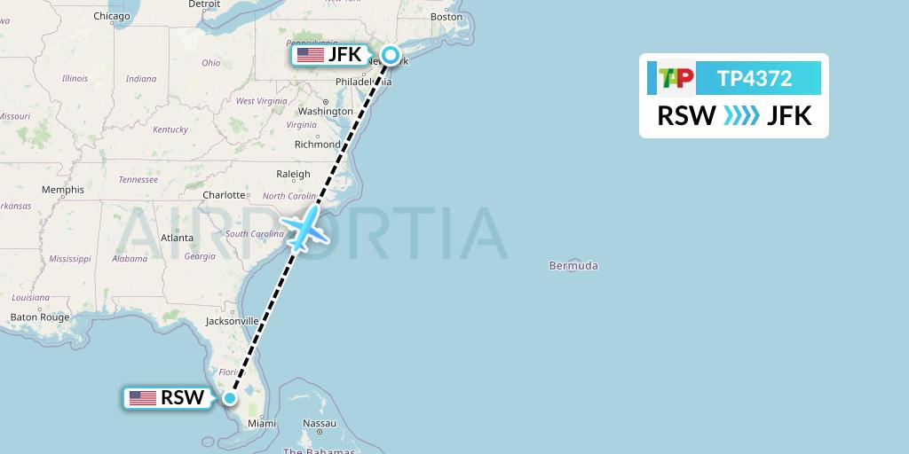 TP4372 TAP Portugal Flight Map: Fort Myers to New York