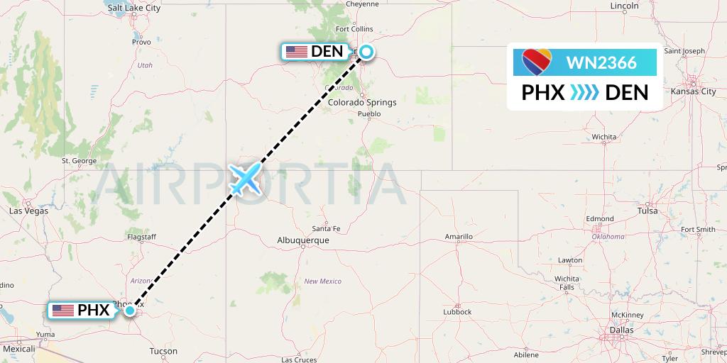 WN2366 Southwest Airlines Flight Map: Phoenix to Denver