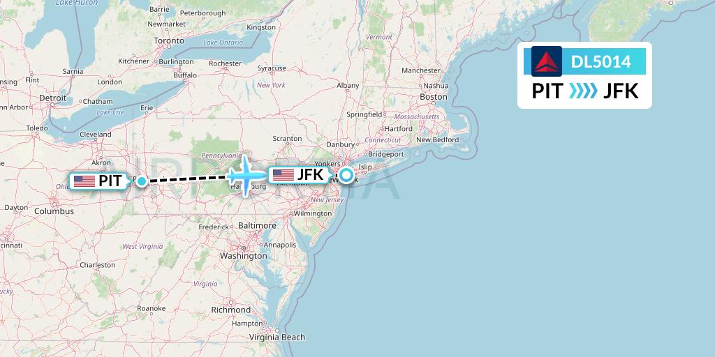 DL5014 Delta Air Lines Flight Map: Pittsburgh to New York