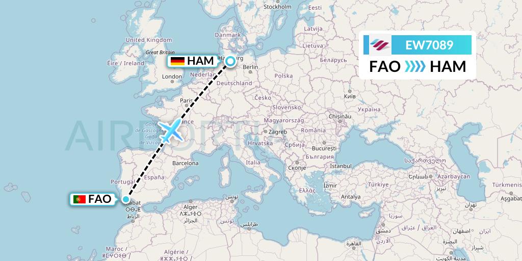 EW7089 Eurowings Flight Map: Faro to Hamburg