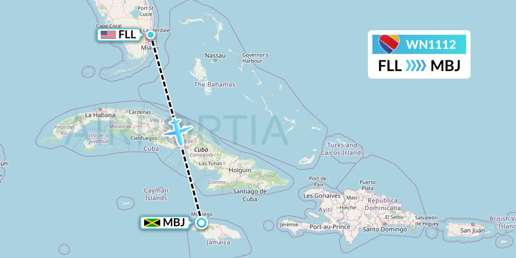 WN1112 Southwest Airlines Flight Map: Fort Lauderdale to Montego Bay