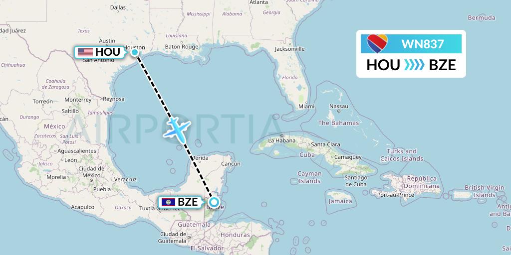 WN837 Southwest Airlines Flight Map: Houston to Belize City