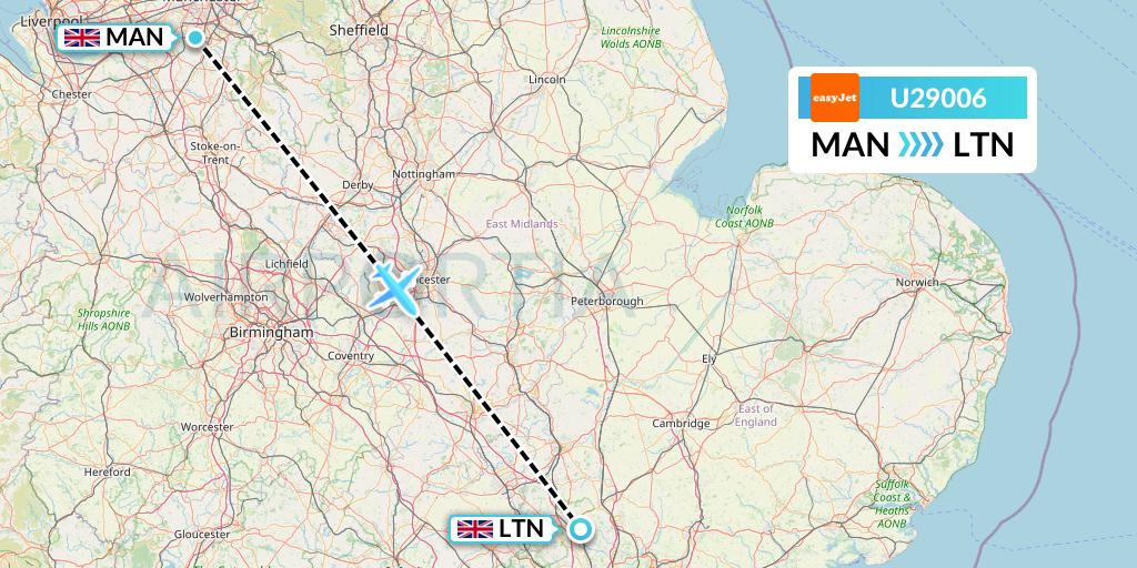 U29006 EasyJet Flight Map: Manchester to London