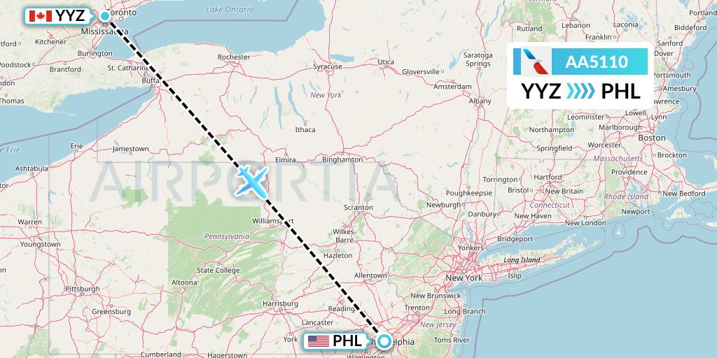 AA5110 American Airlines Flight Map: Toronto to Philadelphia
