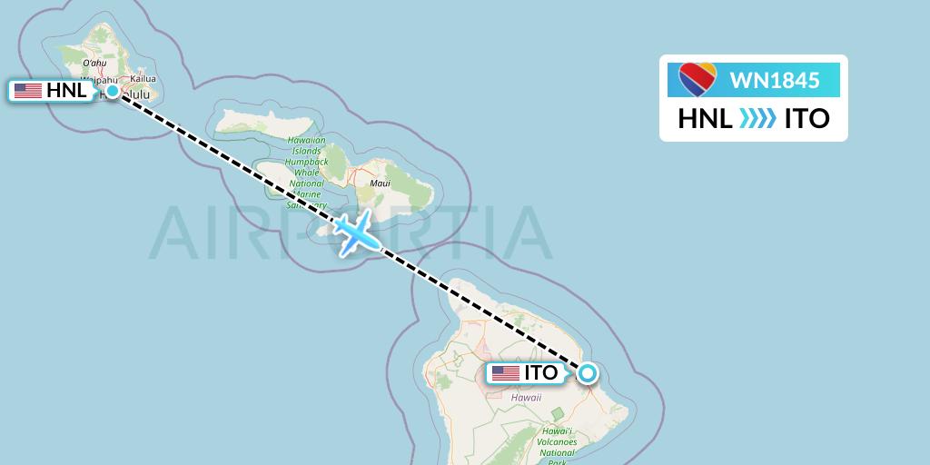 WN1845 Southwest Airlines Flight Map: Honolulu to Hilo