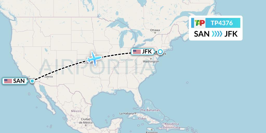 TP4376 TAP Portugal Flight Map: San Diego to New York
