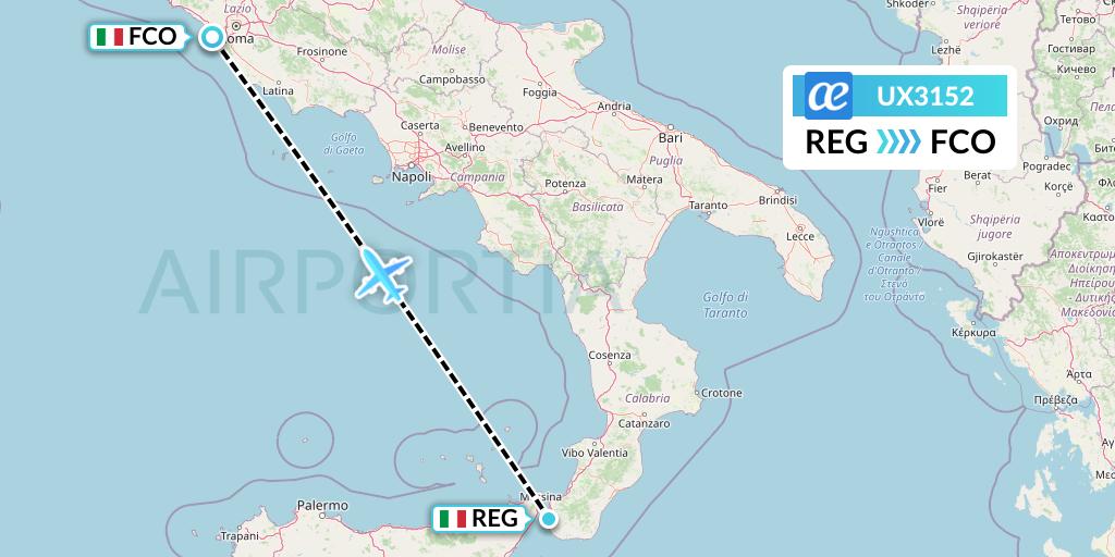 UX3152 Air Europa Flight Map: Reggio Calabria to Rome