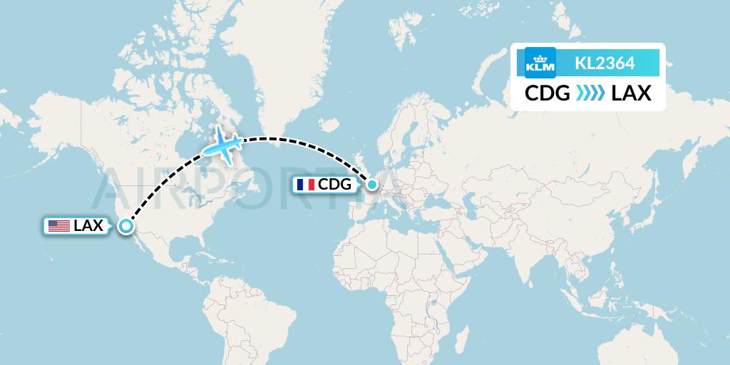 KL2364 KLM Flight Map: Paris to Los Angeles