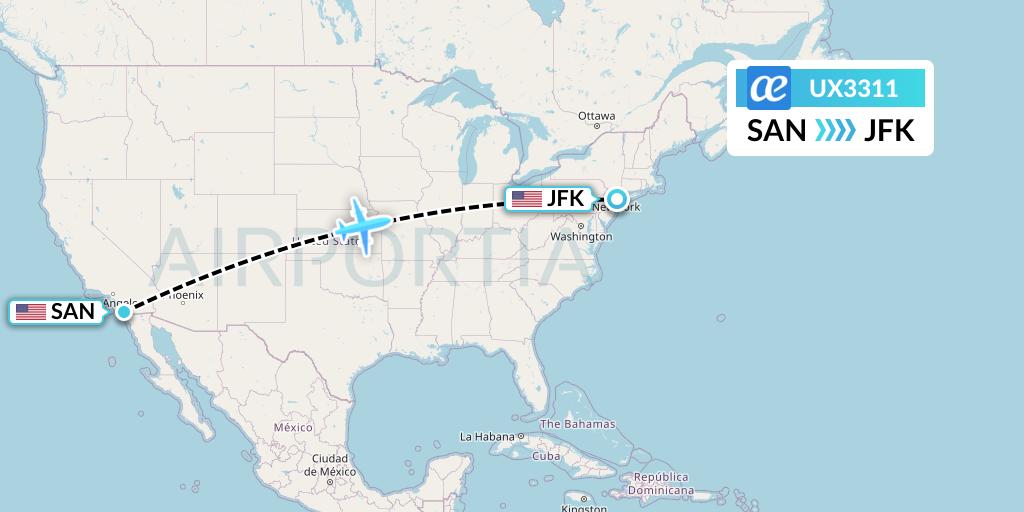 UX3311 Air Europa Flight Map: San Diego to New York