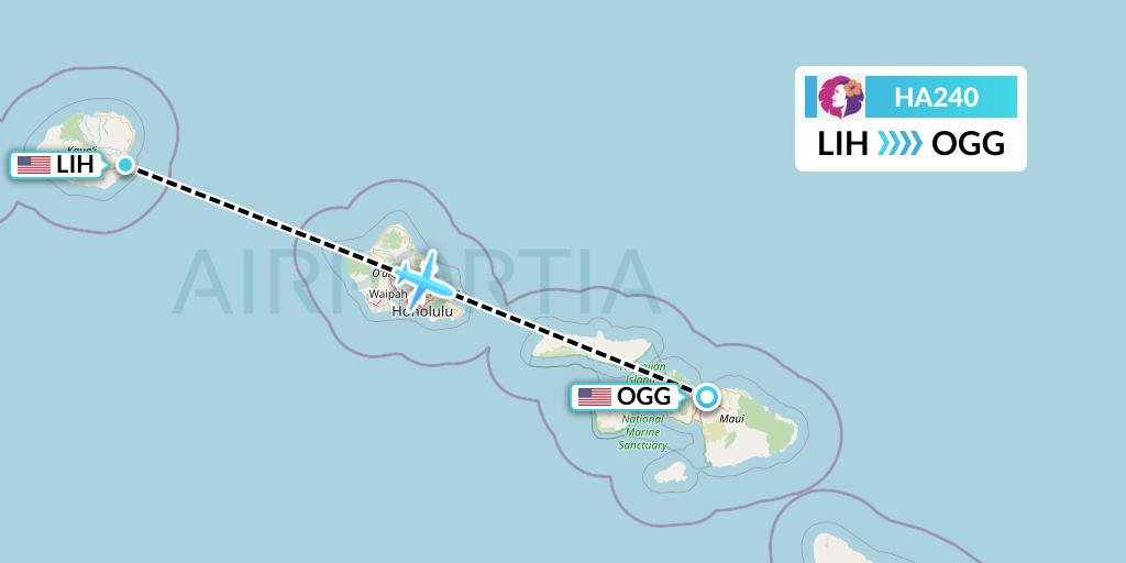 HA240 Hawaiian Airlines Flight Map: Lihue to Kahului