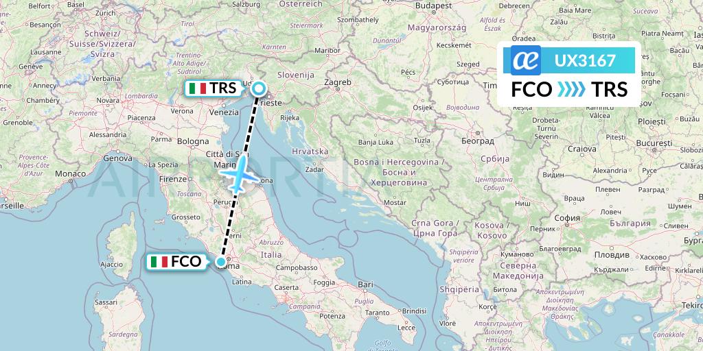 UX3167 Air Europa Flight Map: Rome to Trieste