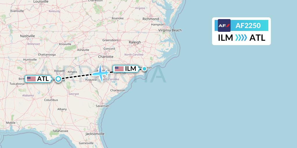 AF2250 Air France Flight Map: Wilmington to Atlanta