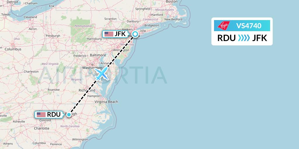 VS4740 Virgin Atlantic Airways Flight Map: Raleigh-Durham to New York