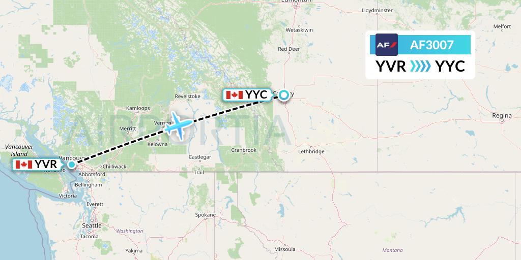 AF3007 Air France Flight Map: Vancouver to Calgary