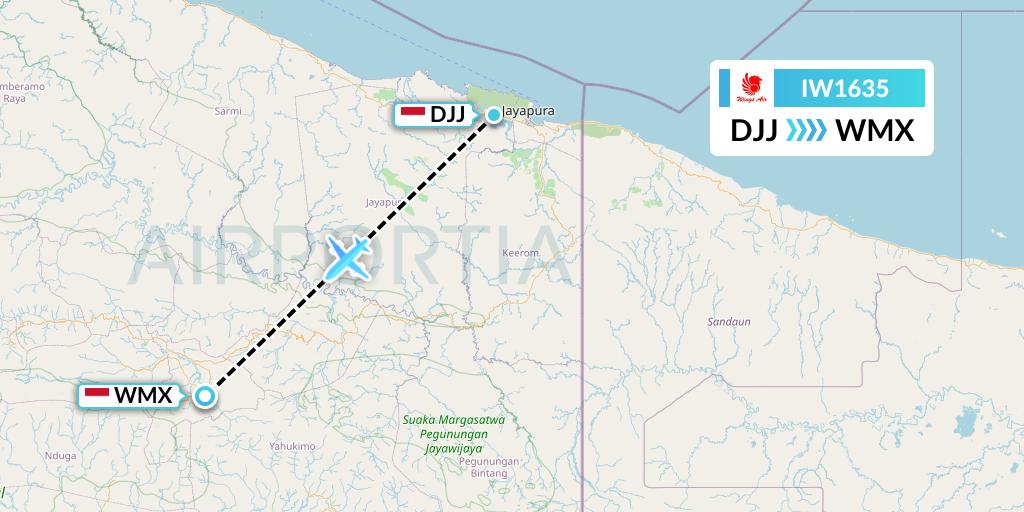 IW1635 Wings Air Flight Map: Jayapura to Wamena