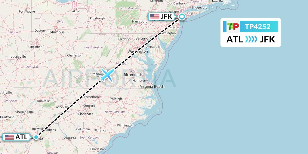 TP4252 TAP Portugal Flight Map: Atlanta to New York