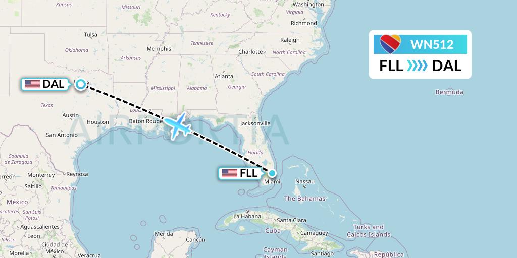 WN512 Southwest Airlines Flight Map: Fort Lauderdale to Dallas