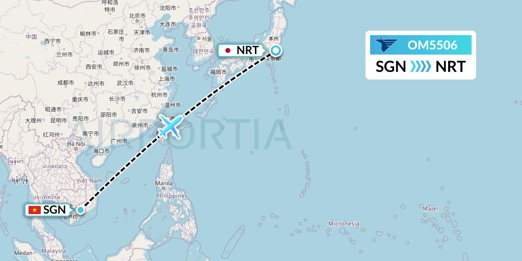 OM5506 MIAT Mongolian Airlines Flight Map: Ho Chi Minh City to Tokyo