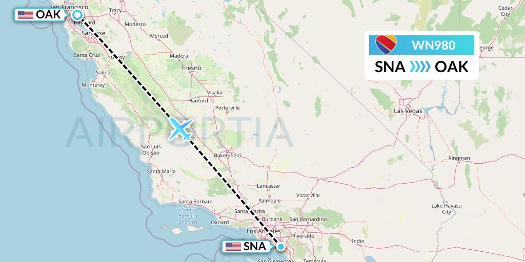 WN980 Southwest Airlines Flight Map: Orange County to Oakland