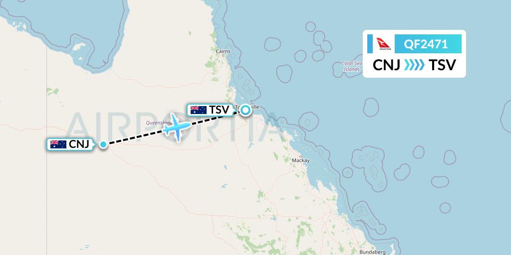 QF2471 Qantas Flight Map: Cloncurry to Townsville