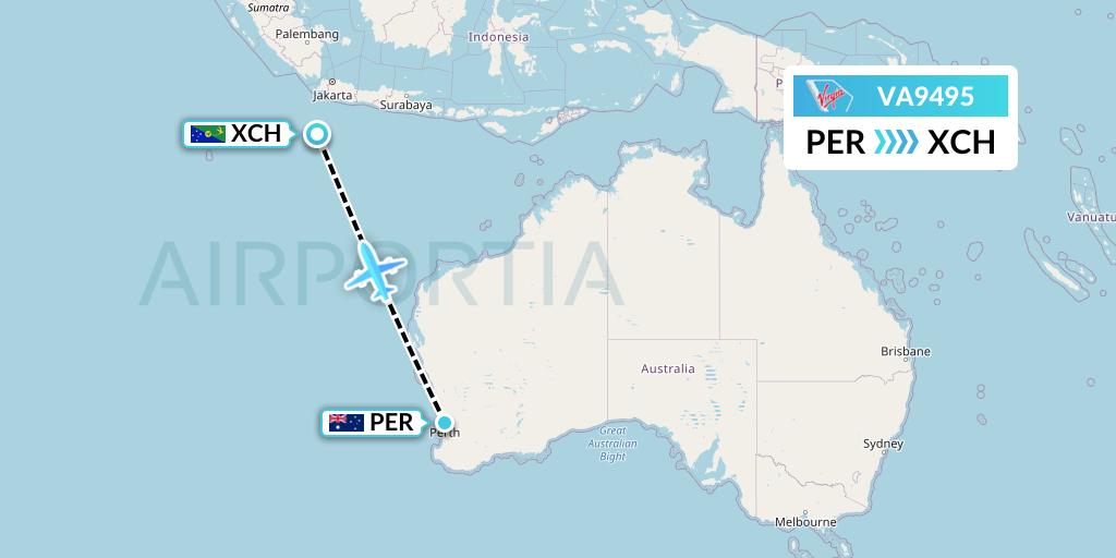 VA9495 Virgin Australia Flight Map: Perth to Christmas Island