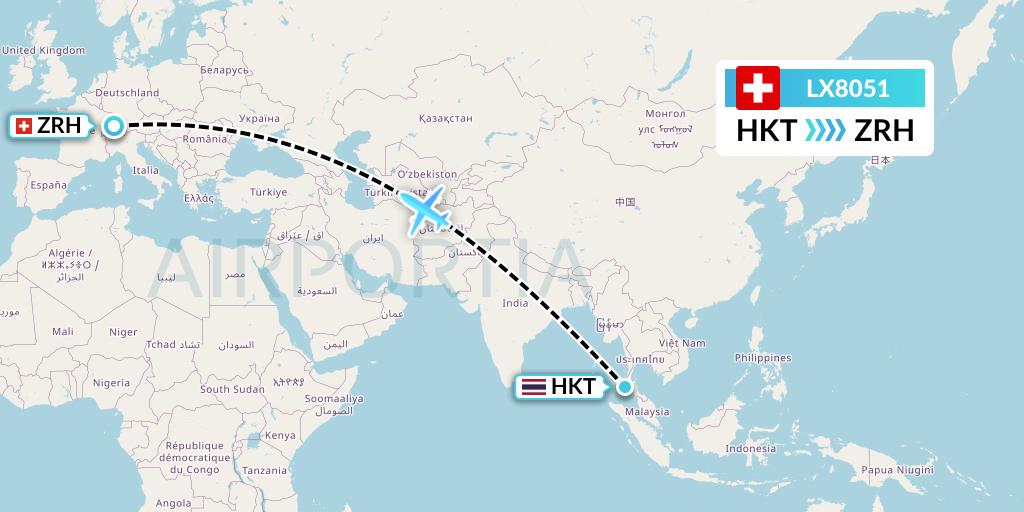 LX8051 Swiss Flight Map: Phuket to Zurich