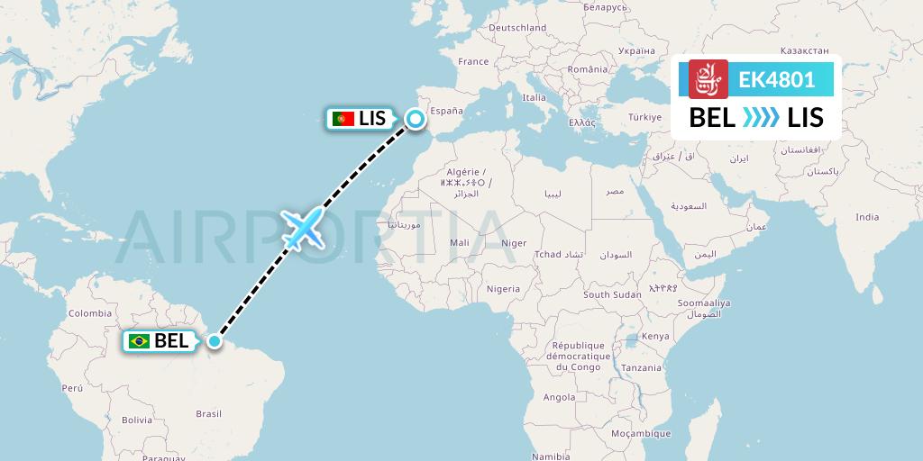 EK4801 Emirates Flight Map: Belem to Lisbon