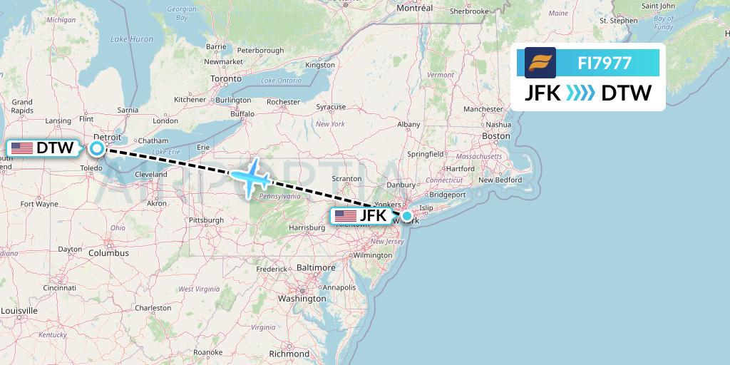 FI7977 Icelandair Flight Map: New York to Detroit