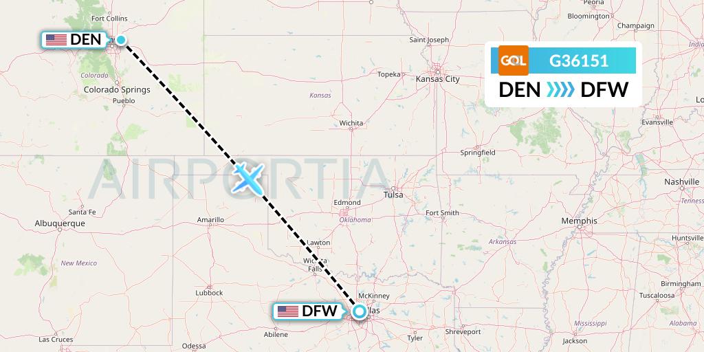 G36151 GOL Transportes Aeros Flight Map: Denver to Dallas