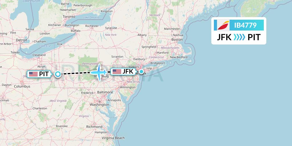 IB4779 Iberia Flight Map: New York to Pittsburgh