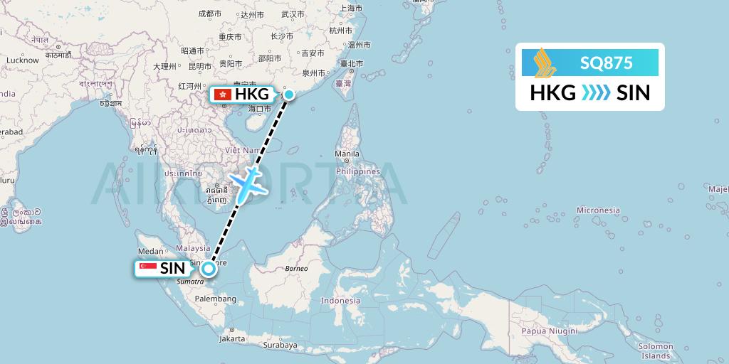SQ875 Singapore Airlines Flight Map: Hong Kong to Singapore