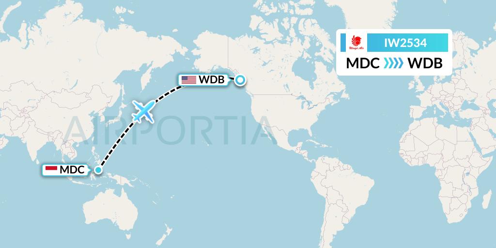 IW2534 Wings Air Flight Map: Manado to Deep Bay