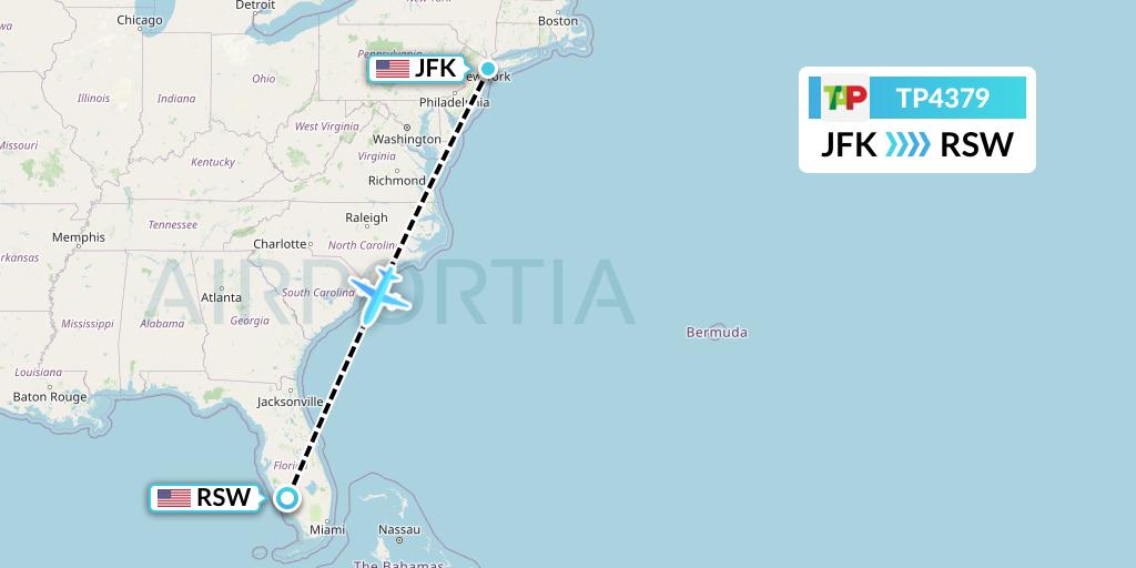 TP4379 TAP Portugal Flight Map: New York to Fort Myers